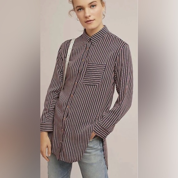 Anthropologie Tops - Anthropologie Maeve Adelaide Striped ButtonDown Tunic Shirt Size XS